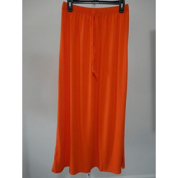 Women's Orange Drawstring Maxi Skirt #1941-D3 - Picture 2 of 7